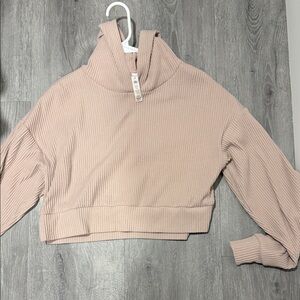 ALO Yoga Ribbed Cropped Hoodie - Tan